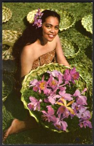 Hawaii ISLAND ORCHIDS Beautiful Young Lady Rare Flowers - Chrome