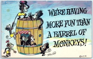 Postcard - We're Having More Fun Than A Barrel Of Monkeys! - Comic Art Print