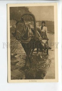 3186057 WWI RUSSIAN TYPES woman manages sled vintage postcard