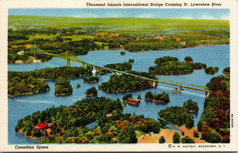 Vtg Thousand Islands International Bridge Crossing Canadian Span NY Postcard