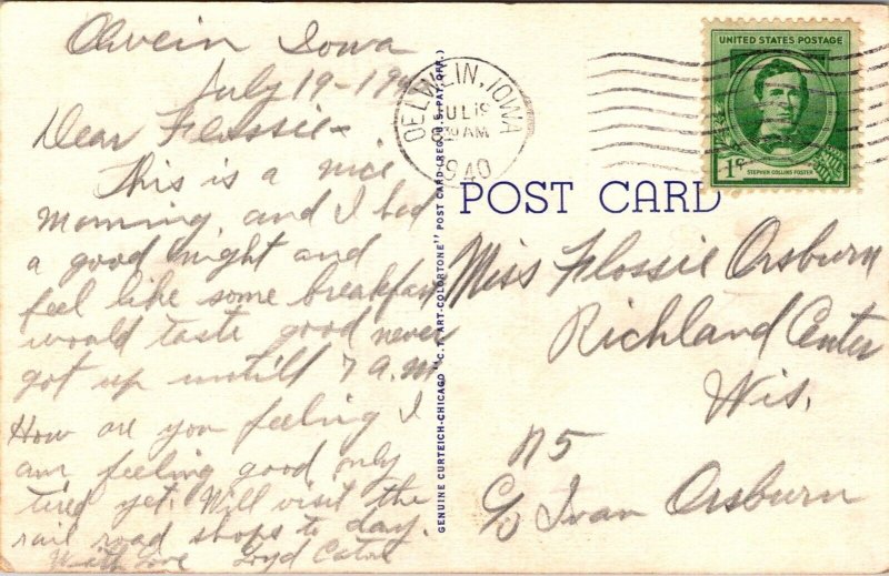 Large Letter, Greetings From Decorah IA c1940 Vintage Postcard S56