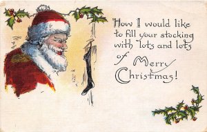 J49/ Santa Claus Merry Christmas Postcard c1910 Stocking Fireplace 335
