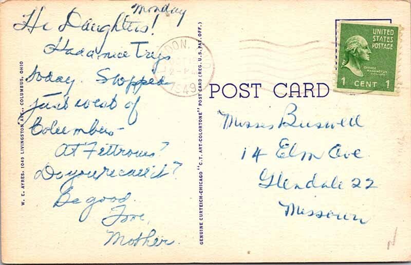 Postcard SCHOOL SCENE Columbus Ohio OH AL2323