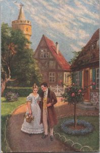 Romantic Couple Outside Vintage Postcard 09.51