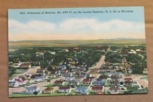 VINT UNUSED LINEN POSTCARD - PANORAMA OF RAWLINS ON LINCOLN HWY U.S.30, WYOMING