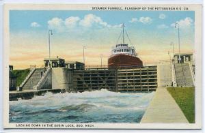 Great Lakes Steamer Farrell Sabin Lock Soo Michigan postcard