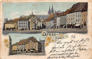 Hungary 1906 Gruss aus Eger Flowers Stadthaus Marktplatz vintage postcard B964