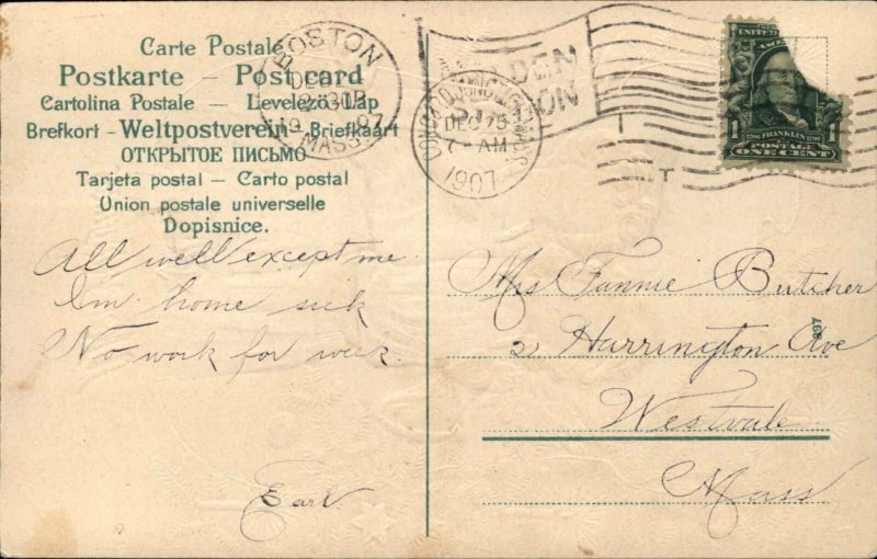 Christmas young Girl Angels Decorate Christmas Tree c1910 Postcard