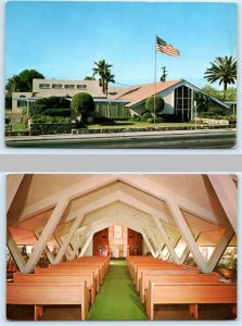 2 Postcards PHOENIX, Arizona AZ ~ Interior/Exterior MERCER MORTUARY Chapel 1960s