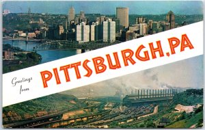 VINTAGE POSTCARD DOUBLE VIEWS OF PITTSBURGH PENNSYLVANIA POSTED 1964