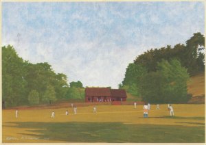 Abinger Hammer Cricket Ground Surrey Painting Postcard