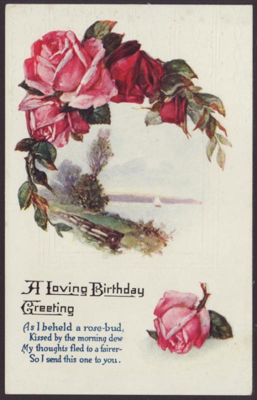 A Loving Birthday Greeting,Roses,Scene Postcard