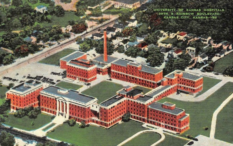 KS, Kansas City UNIVERSITY OF KANSAS HOSPITALS~Bird's Eye View  c1940's Postcard