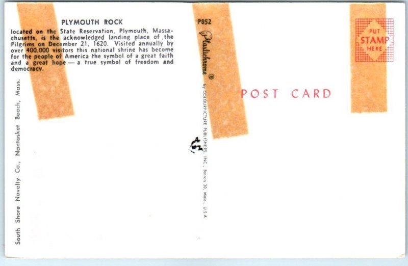 Postcard - Plymouth Rock, State Reservation - Plymouth, Massachusetts