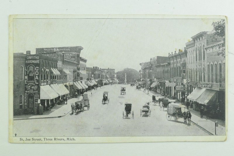 C.1900-10 Lime Coal Signs Buggies Downtown St. Joe St., MI Vintage Postcard F75