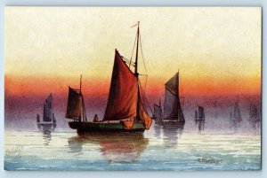 England Postcard Boats with Flags Sea and Sky c1910 Oilette Tuck Art
