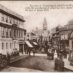 c1914 Trowbridge, UK Fore Street Palace Cinema London City Midland Bank Postcard