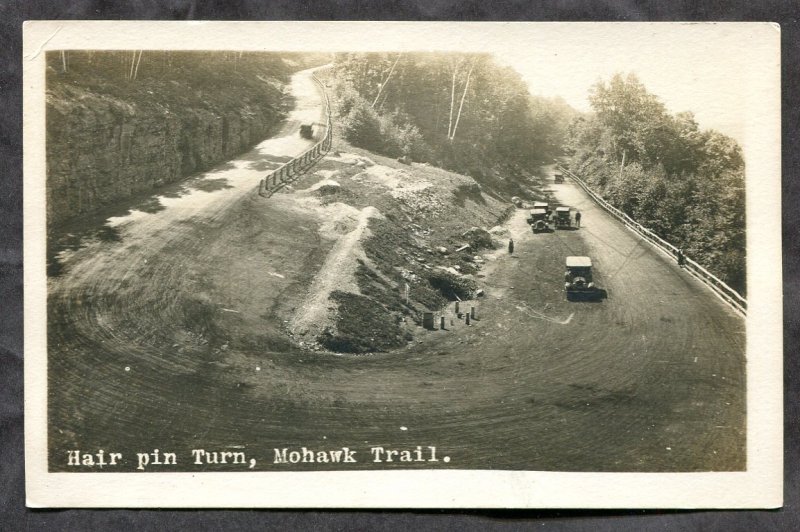 dc239 - MOHAWK TRAIL new Greenfield Mass 1920s Hair Pin Turn Real Photo Postcard