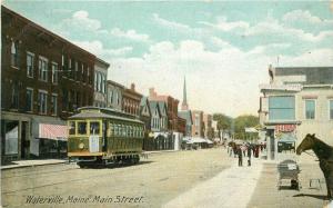 1908 Main Street Trolley Waterville Maine Postcard Leighton 2970
