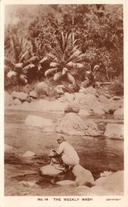 RPPC THE WEEKLY WASH WOMAN BLACK AMERICANA REAL PHOTO POSTCARD (c. 1930s)