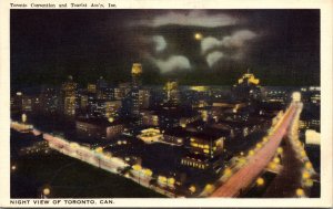 Aerial Gorgeous Lighted Night Time View Toronto Canada Postcard Unused Unposted 