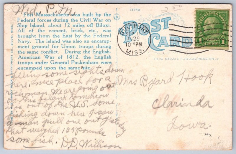 K34/ Biloxi Mississippi Postcard c1910 Fort Massachusetts Ship Island 202