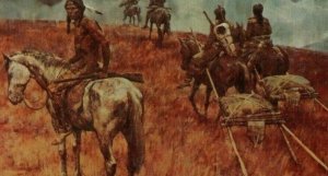 Postcard  Fruitless Victory, Little Bighorn, repro of painting, Riley.      R7