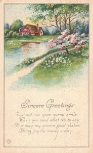 Vintage Postcard 1922 Sincere Greetings Landscape Design Remembrance Card