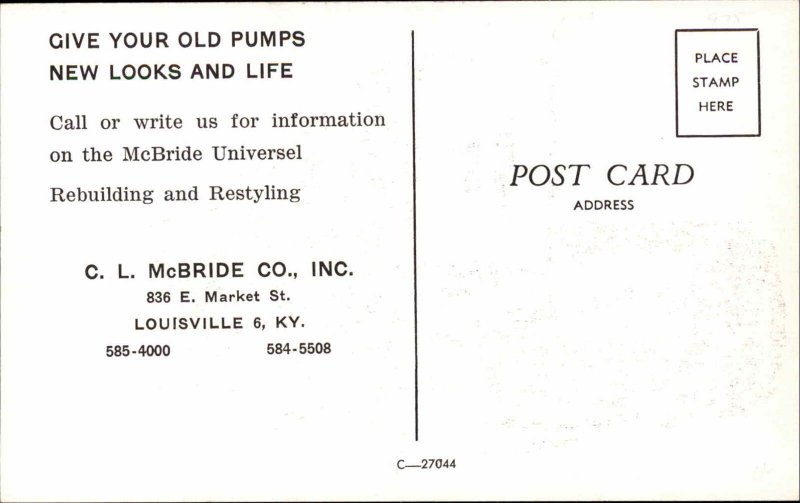 Louisville KY CL McBride Co Rebuilding Gas Pumps Postcard