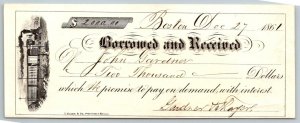 1861  Authentic Civil War Era  Boston Massachusetts Receipt     7 x 2.5