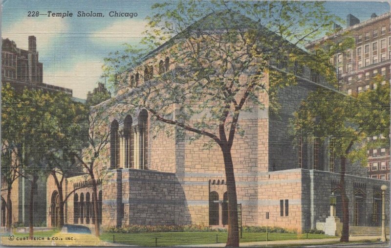 Postcard Jewish  Temple Sholom Chicago IL