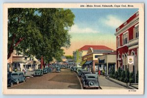 Cape Cod Massachusetts MA Postcard Main Street Falmouth c1940 Vintage Antique