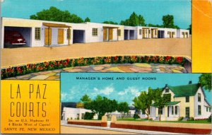 Linen Postcard La Paz Courts U.S. Highway 85 in Santa Fe, New Mexico