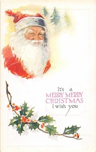 J24/ Santa Claus Christmas Postcard c1910 Smile Holly 135