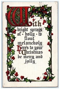 1914 Christmas Message Holly Berries Embossed Baltimore MD Tuck's Postcard