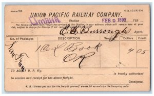 1892 Union Pacific Railway Company CW Haller Omaha Nebraska NE Postal Card