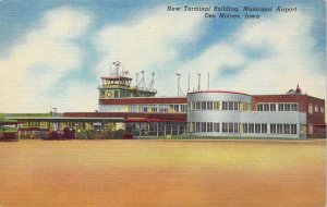 1951, Beautiful Linen Era, New Airline Terminal, Des Moines, IA,  Old Postcard