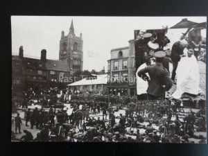 WW1 NORWICH MARKET PLACE 100's of Soldiers Gathered + Haircuts insert c1914 RP