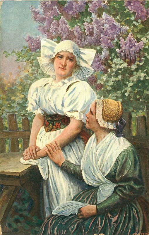 EASTERN EUROPEAN WOMEN IN TYPICAL CLOTHING POSTCARD c1910