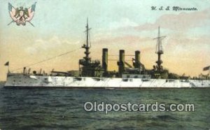 USS Minnesota Military Battleship 1910 crease top edge, corner wear, postal u...