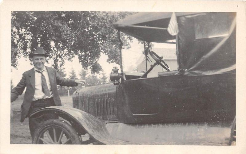 D51/ Early Automobile Car Auto Real Photo RPPC Postcard C1920 Man Patriotic 6