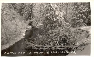 Vintage Postcard 1910's A Winter Day In Western Michigan MI RPPC