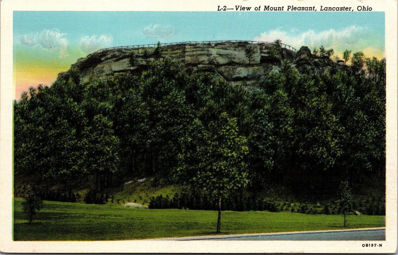 Vtg Lancaster Ohio OH View of Mount Pleasant 1940s Linen Postcard