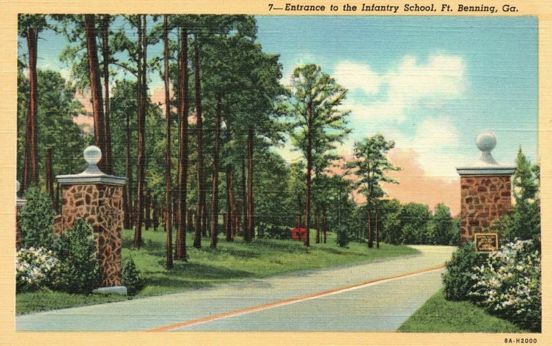 Vintage Postcard Entrance To The Infantry School Fort Benning