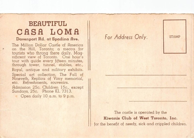 B219 Canada Toronto Casa Loma Castle Southern Exposure vintage postcard