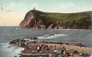 PORT ERIN ISLE OF MAN UK~BRADDA HEAD AND BREAKWATER POSTCARD 1910 PMK