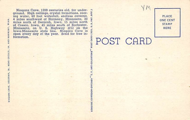 Niagara Cave Niagara Cave  - Harmony, Minnesota MN Postcard