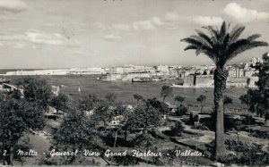 Malta General View Grand harbour Valletta Vintage RPPC 07.39