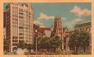 Vintage Postcard 1930's The Sunken Gardens at  Christ Church St. Louis Missouri