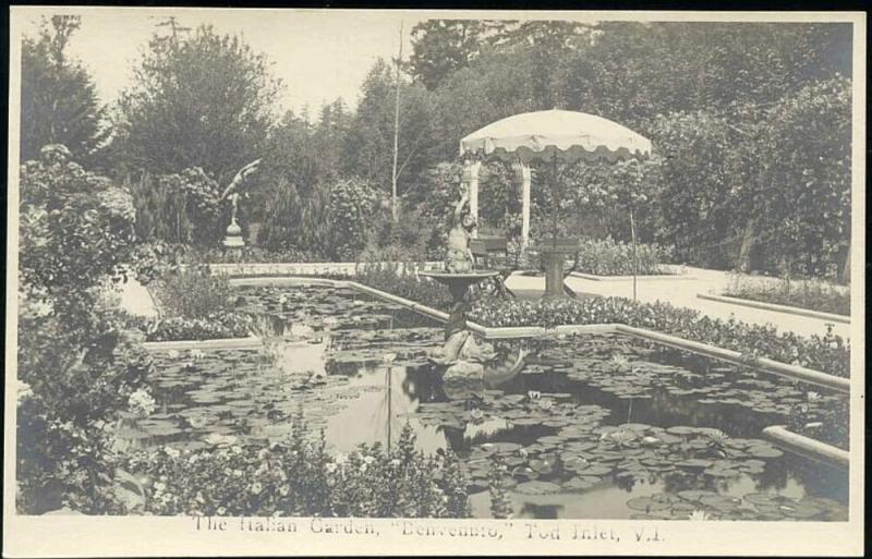 canada, TOD INLET, V.I., Benvenuto, Italian Garden (1930s) RPPC